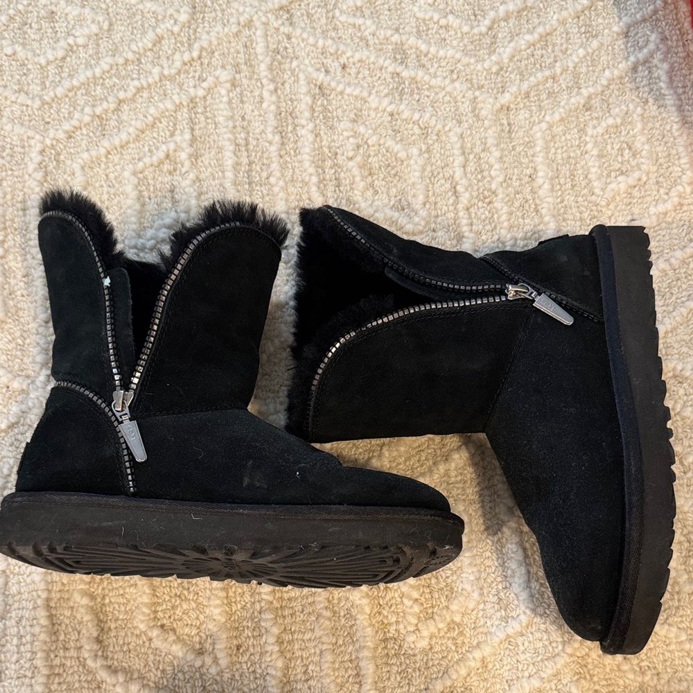 UGG Black Winter Boots with Fur Trim